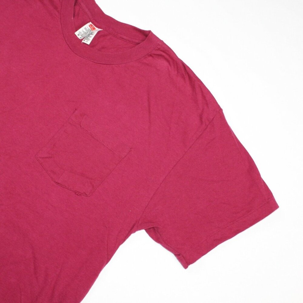 Vintage 80s 90s Hanes Mens Large 42-44 Red Pocket Single Stitch TShirt USA 50/50 - Picture 4 of 8